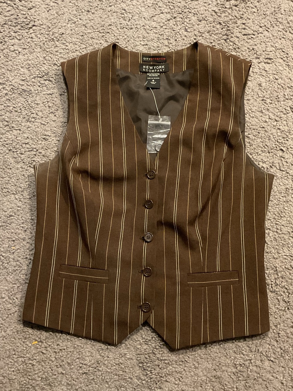 New York & Company Striped Brown Button Up Dress Vest Y2K Suit Work sz 4